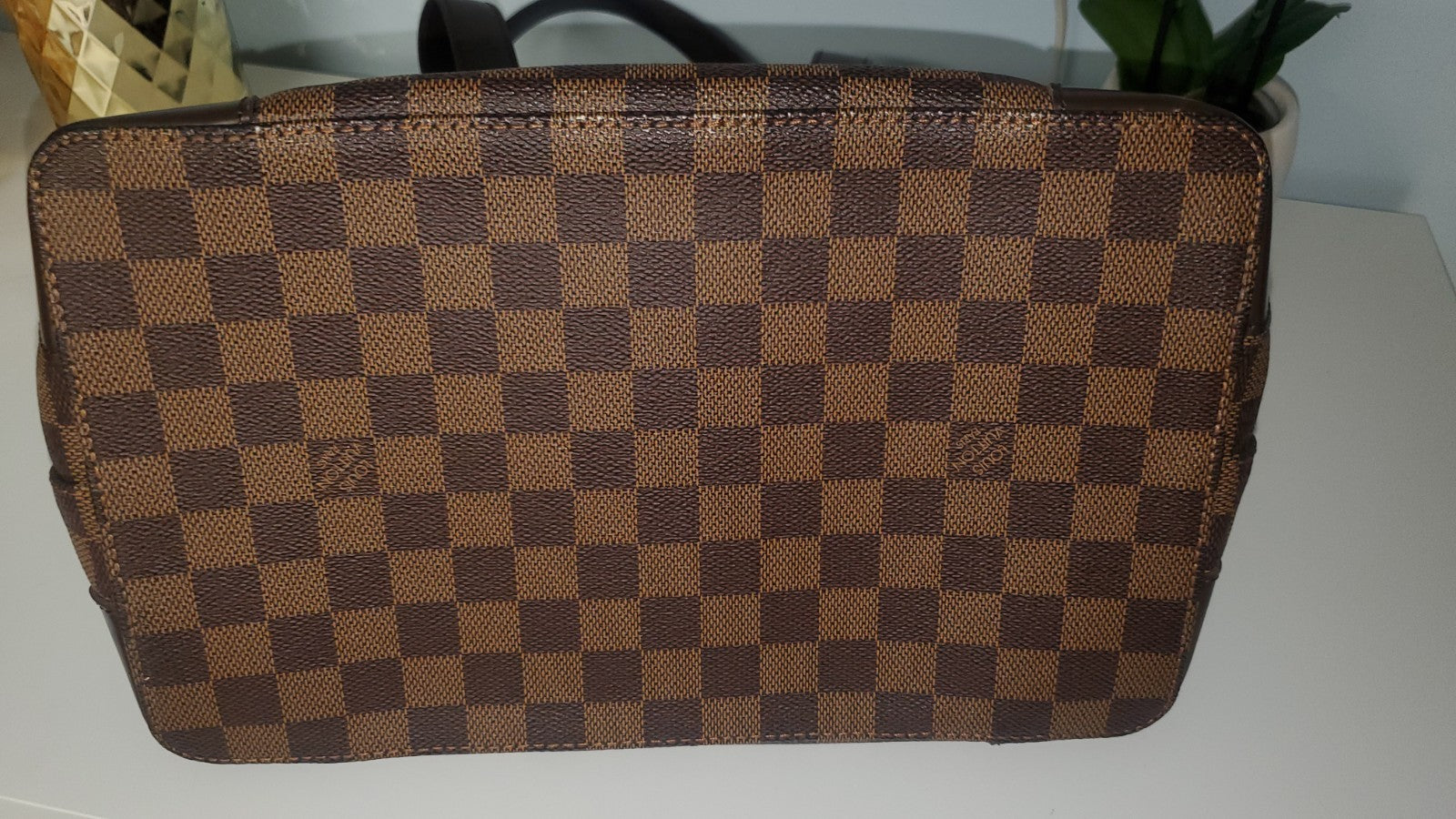Pre-owned Louis Vuitton Damier Hampstead Ebene PM Shoulderbag Hardware Red Lined3